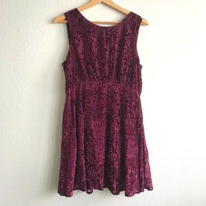 Free People Burgundy Maroon Velvet Burnout Shimmer Dress Size 8